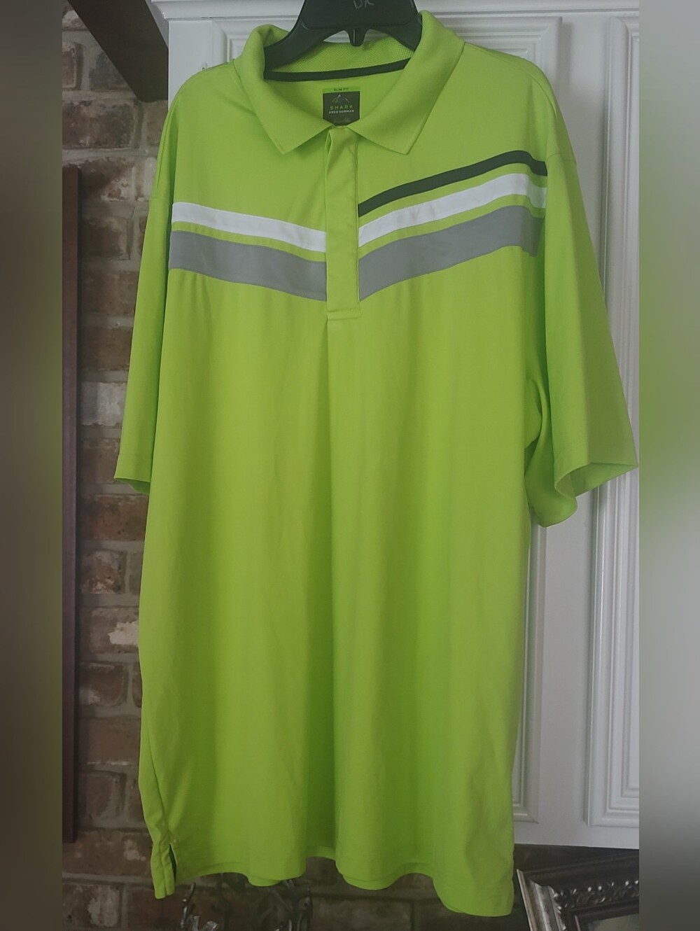 Greg Norman Golf Lime Green Polo with White and Gray Chest Stripes 2X